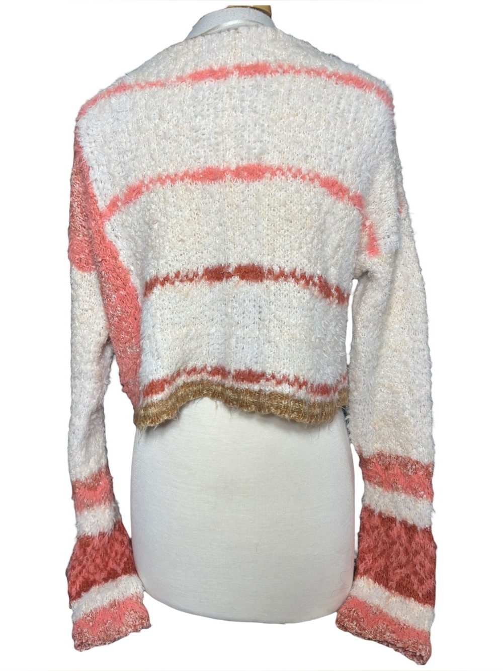 Free People Stripe Fluff Off Crop Fuzzy Sweater Pink Size Small - Picture 3 of 5